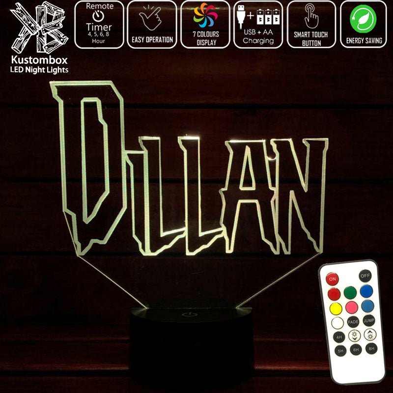 Spiderman Font Personalised Name 3D LED Night Light 7 Colours + Remote Control - Kustombox