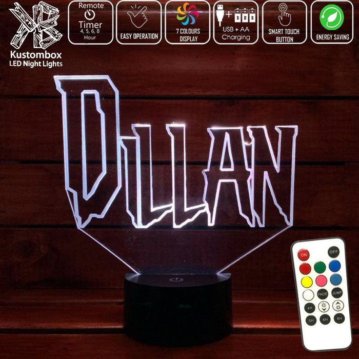 Spiderman Font Personalised Name 3D LED Night Light 7 Colours + Remote Control - Kustombox