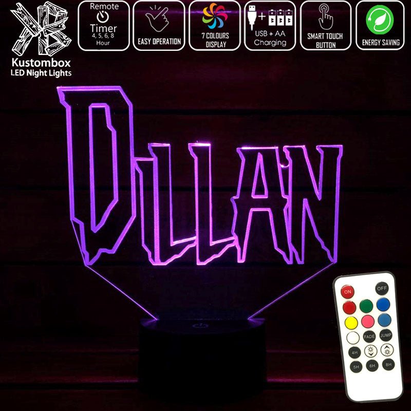 Spiderman Font Personalised Name 3D LED Night Light 7 Colours + Remote Control - Kustombox