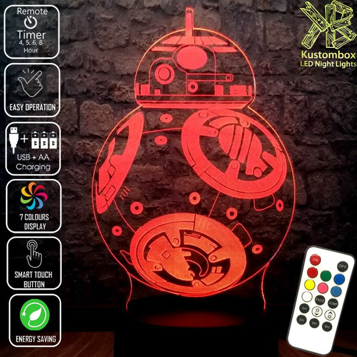 Star Wars BB-8- LED Night Light 7 Colours + Remote Control - KustomboxNight Lights & Ambient LightingKustomboxStandard Size