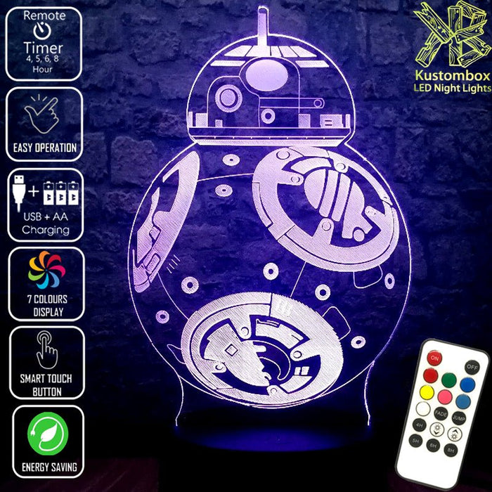 Star Wars BB-8- LED Night Light 7 Colours + Remote Control - KustomboxNight Lights & Ambient LightingKustomboxStandard Size