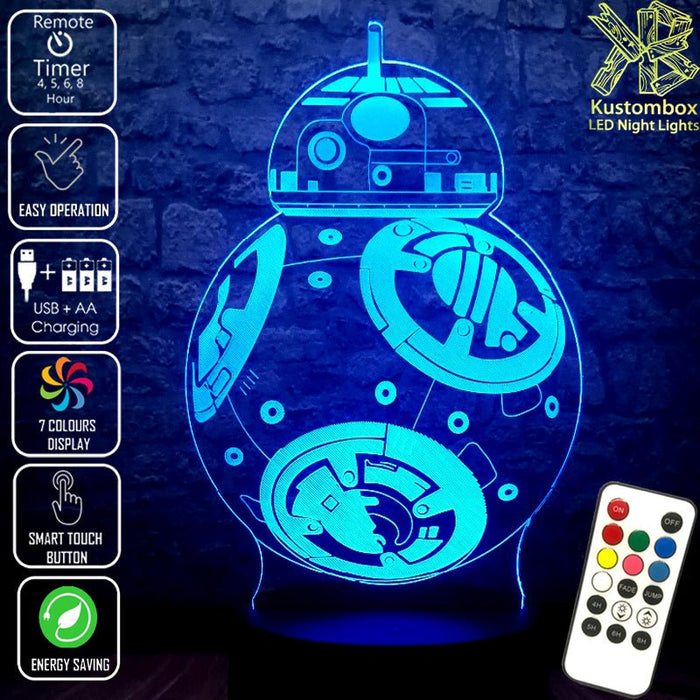 Star Wars BB-8- LED Night Light 7 Colours + Remote Control - KustomboxNight Lights & Ambient LightingKustomboxStandard Size