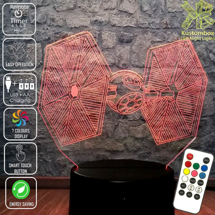 Star Wars Tie Fighter - LED Night Light 7 Colours + Remote Control - Kustombox