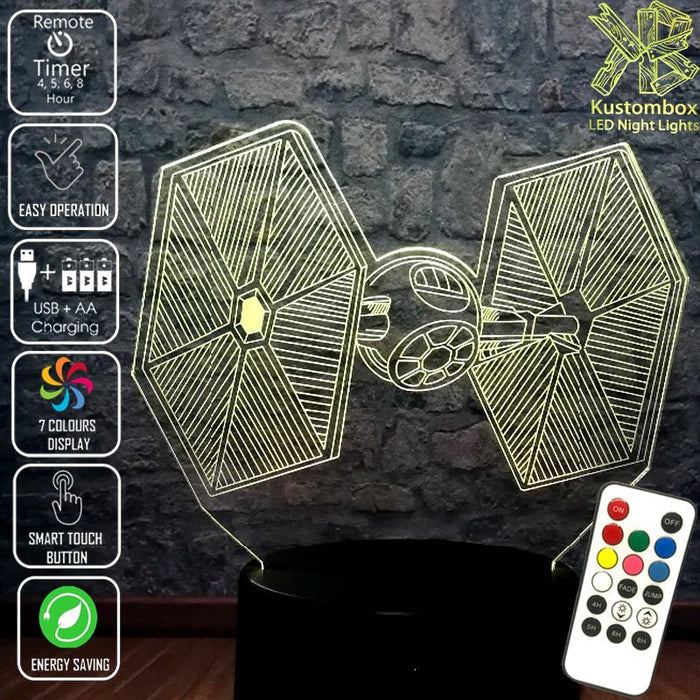 Star Wars Tie Fighter - LED Night Light 7 Colours + Remote Control - Kustombox