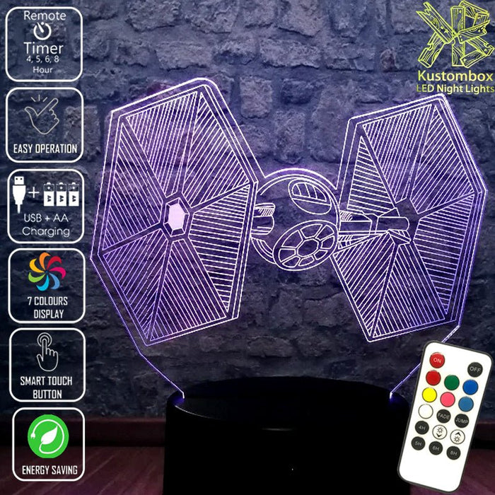 Star Wars Tie Fighter - LED Night Light 7 Colours + Remote Control - Kustombox