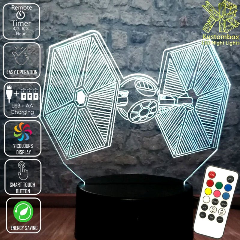 Star Wars Tie Fighter - LED Night Light 7 Colours + Remote Control - Kustombox