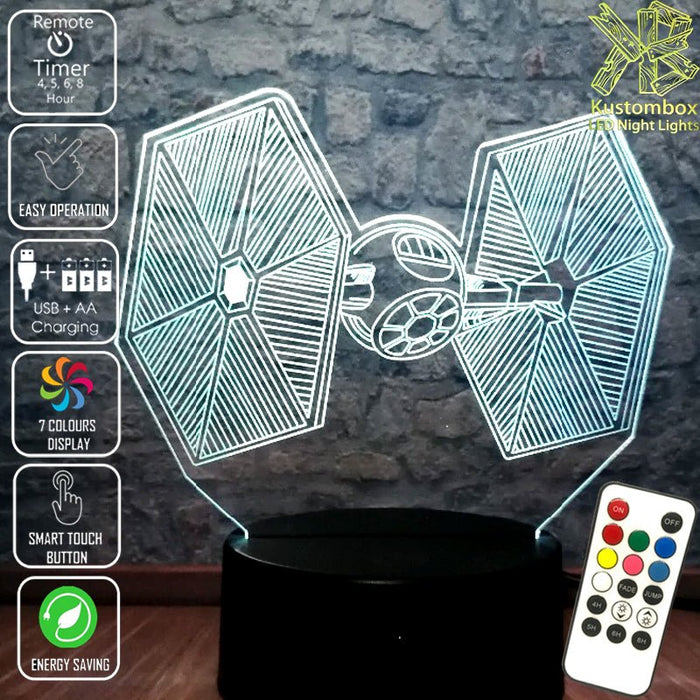 Star Wars Tie Fighter - LED Night Light 7 Colours + Remote Control - Kustombox