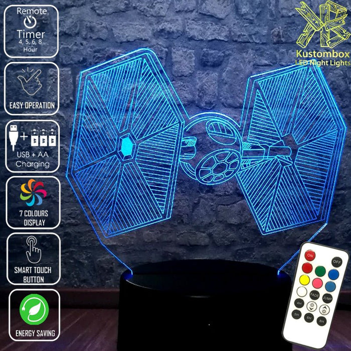Star Wars Tie Fighter - LED Night Light 7 Colours + Remote Control - Kustombox