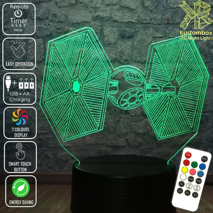 Star Wars Tie Fighter - LED Night Light 7 Colours + Remote Control - Kustombox