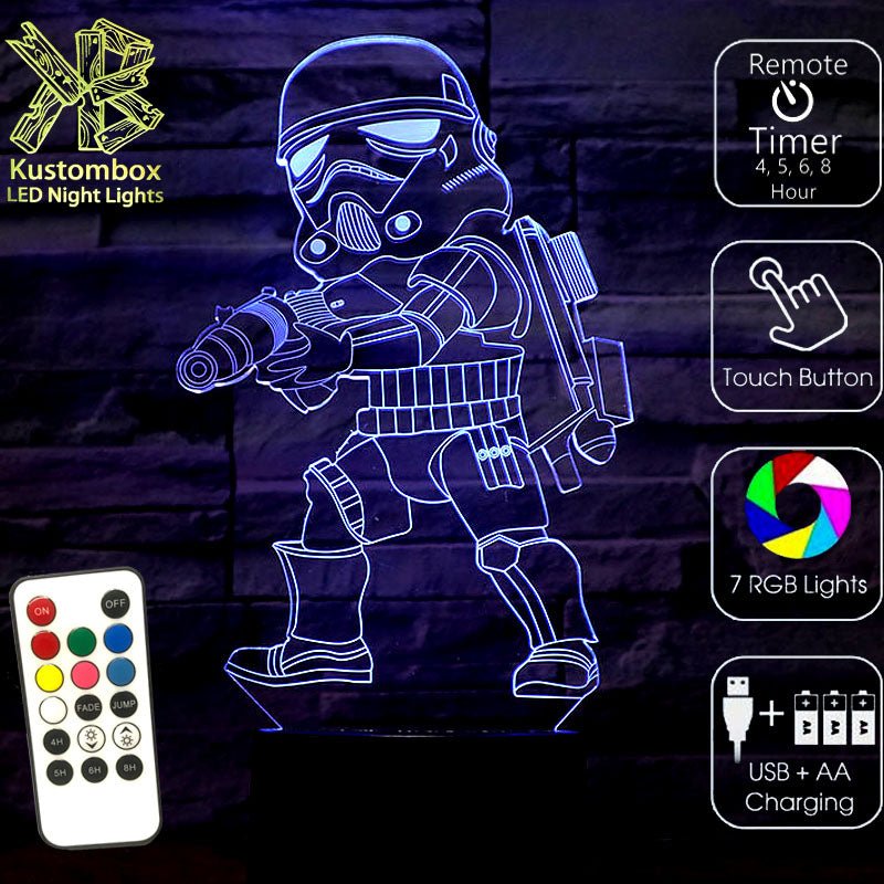 STORM TROOPER STAR WARS 3D LED Night Light 7 Colours + Remote Control - Kustombox