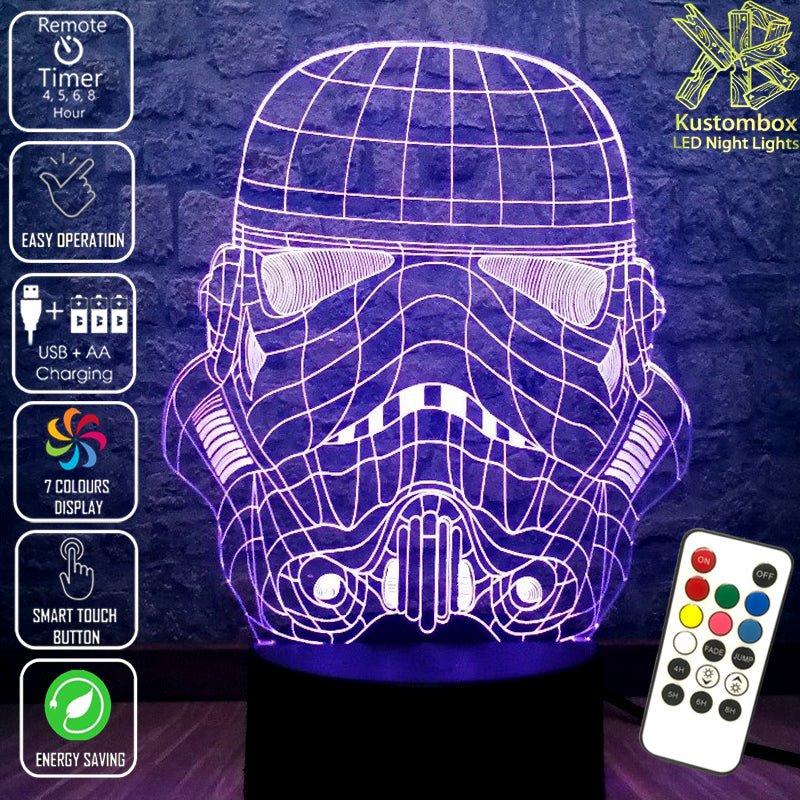 Storm Trooper Star Wars Wire Mask Helmet - LED Night Light 7 Colours + Remote Control - Kustombox