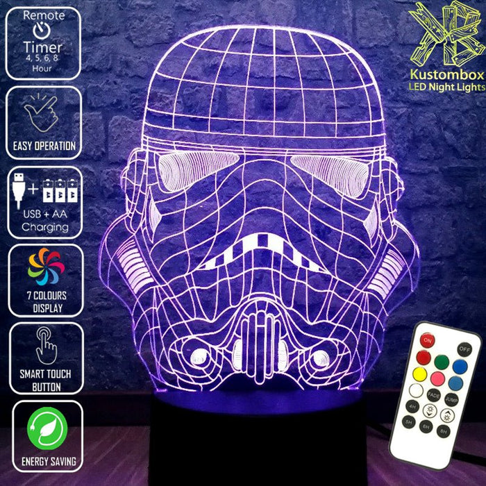 Storm Trooper Star Wars Wire Mask Helmet - LED Night Light 7 Colours + Remote Control - Kustombox