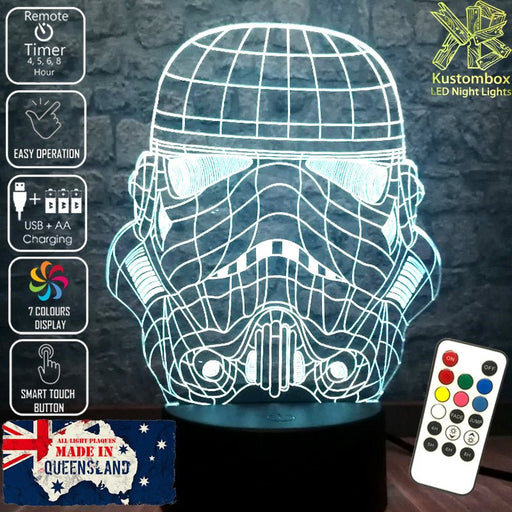 Storm Trooper Star Wars Wire Mask Helmet - LED Night Light 7 Colours + Remote Control - Kustombox