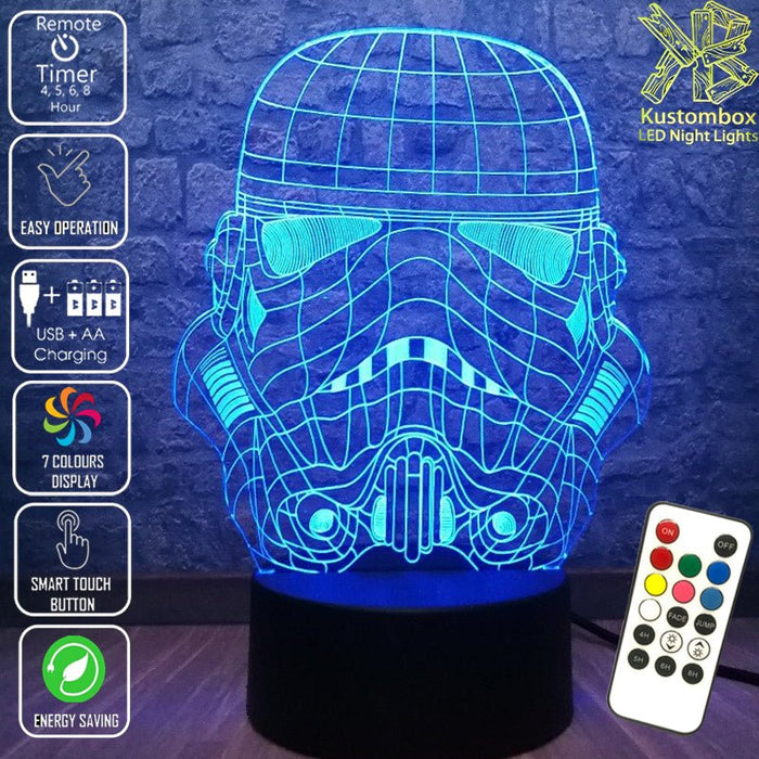 Storm Trooper Star Wars Wire Mask Helmet - LED Night Light 7 Colours + Remote Control - Kustombox