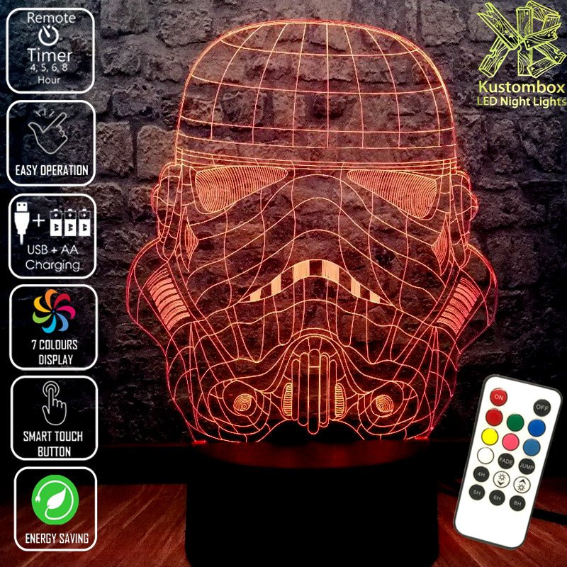 Storm Trooper Star Wars Wire Mask Helmet - LED Night Light 7 Colours + Remote Control - Kustombox