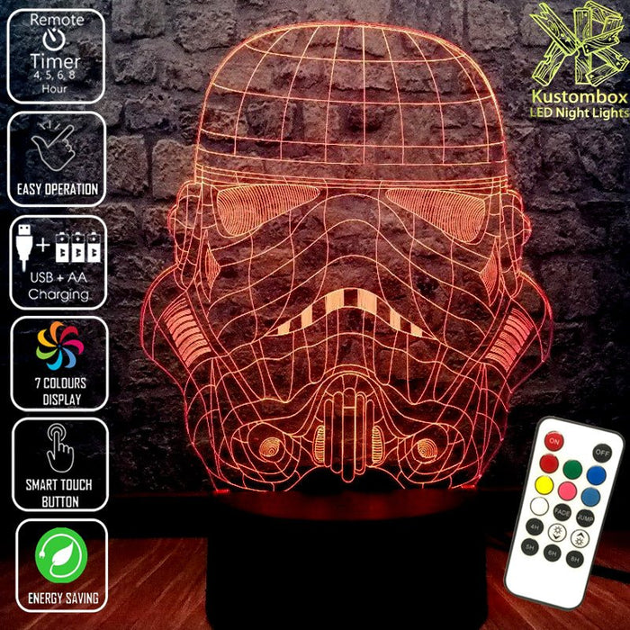 Storm Trooper Star Wars Wire Mask Helmet - LED Night Light 7 Colours + Remote Control - Kustombox