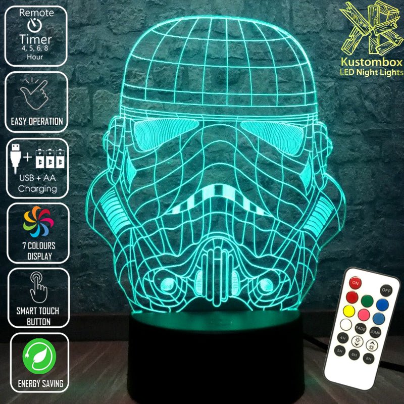 Storm Trooper Star Wars Wire Mask Helmet - LED Night Light 7 Colours + Remote Control - Kustombox