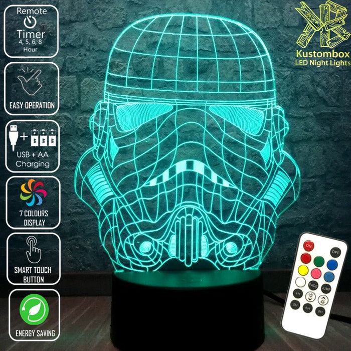 Storm Trooper Star Wars Wire Mask Helmet - LED Night Light 7 Colours + Remote Control - Kustombox