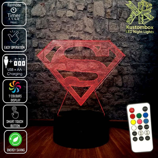 Superman Logo 3D LED Night Light 7 Colours + Remote Control - KustomboxNight Lights & Ambient LightingKustomboxStandard Size