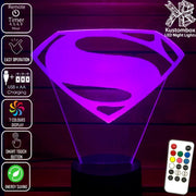 SUPERMAN LOGO DC COMICS 3D LED Night Light 7 Colours + Remote Control - Kustombox dc comics