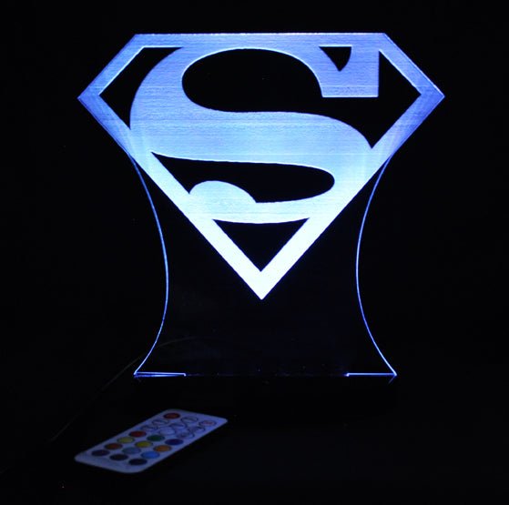 Superman Logo Personalised Name - 3D LED Night Light 7 Colours + Remote Control - Kustombox dc comics