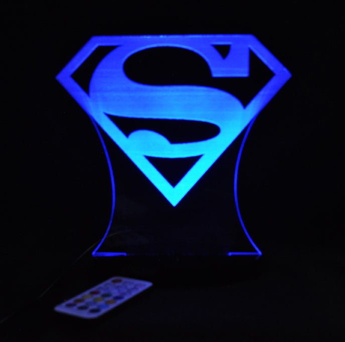 Superman Logo Personalised Name - 3D LED Night Light 7 Colours + Remote Control - Kustombox dc comics