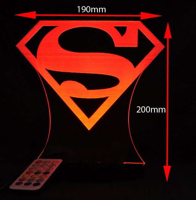Superman Logo Personalised Name - 3D LED Night Light 7 Colours + Remote Control - Kustombox dc comics