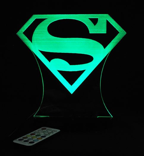 Superman Logo Personalised Name - 3D LED Night Light 7 Colours + Remote Control - Kustombox dc comics