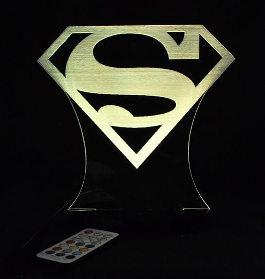 Superman Logo Personalised Name - 3D LED Night Light 7 Colours + Remote Control - Kustombox dc comics