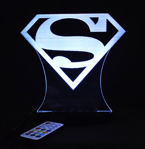 Superman Logo Personalised Name - 3D LED Night Light 7 Colours + Remote Control - Kustombox dc comics