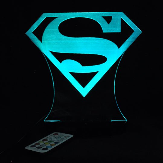 Superman Logo Personalised Name - 3D LED Night Light 7 Colours + Remote Control - Kustombox dc comics