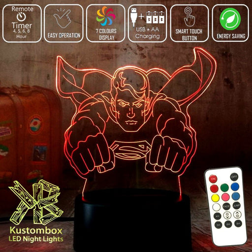 Superman Man of Steel Dc 3D LED Night Light 7 Colours + Remote Control - Kustombox dc comics