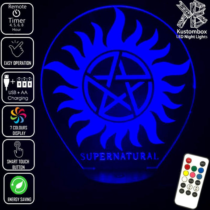 Supernatural Logo Personalised Name 3D LED Night Light 7 Colours + Remote Control - Kustombox