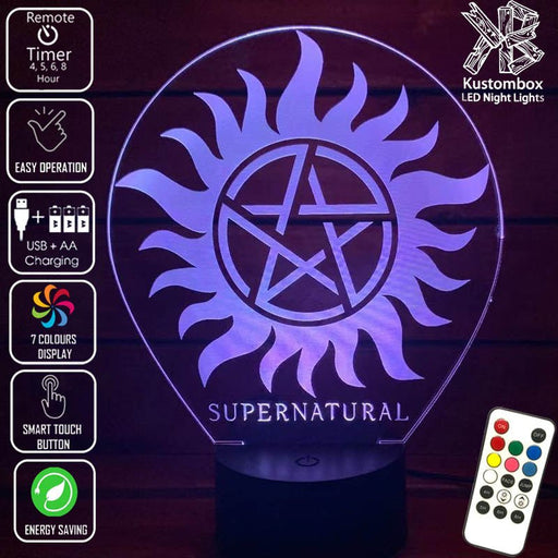 Supernatural Logo Personalised Name 3D LED Night Light 7 Colours + Remote Control - Kustombox