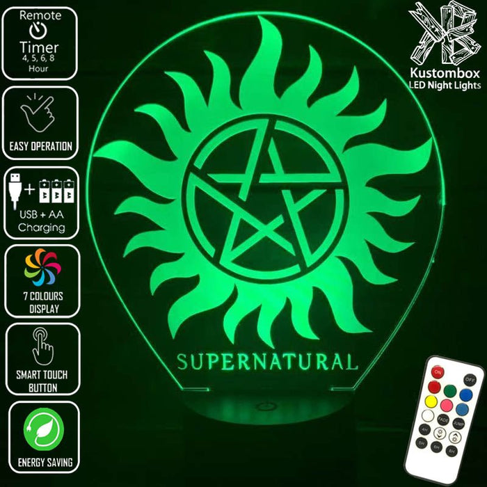 Supernatural Logo Personalised Name 3D LED Night Light 7 Colours + Remote Control - Kustombox