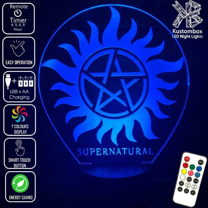 Supernatural Logo Personalised Name 3D LED Night Light 7 Colours + Remote Control - Kustombox