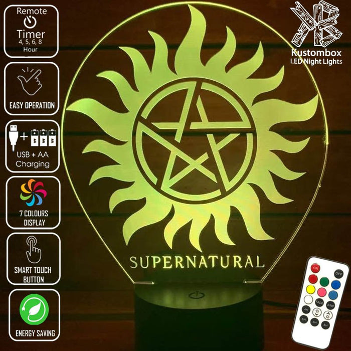 Supernatural Logo Personalised Name 3D LED Night Light 7 Colours + Remote Control - Kustombox