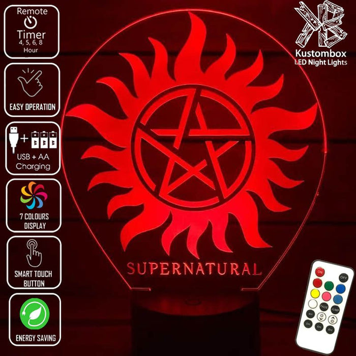 Supernatural Logo Personalised Name 3D LED Night Light 7 Colours + Remote Control - Kustombox