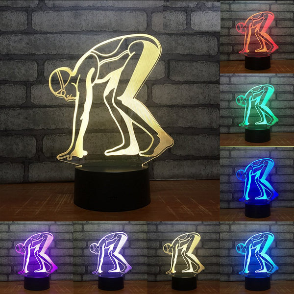 Swimmer on Starting Block - 3D LED Night Light 7 Colours + Remote Control - Kustombox