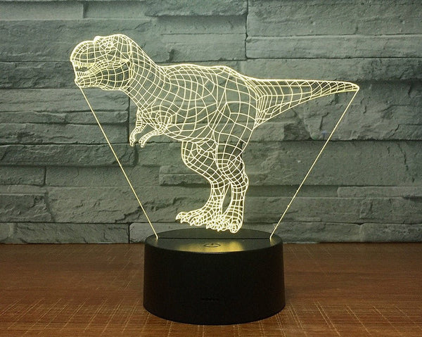 T REX Dinosaur Jurrasic Wire 3D - LED Night Light 7 Colours + Remote Control - Kustombox