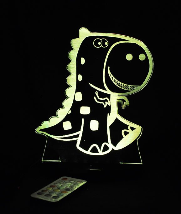 T Rex Dinosaur Personalised Name - 3D LED Night Light 7 Colours + Remote Control - Kustombox