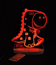 T Rex Dinosaur Personalised Name - 3D LED Night Light 7 Colours + Remote Control - Kustombox