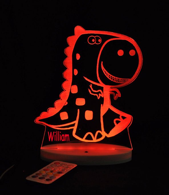 T Rex Dinosaur Personalised Name - 3D LED Night Light 7 Colours + Remote Control - Kustombox