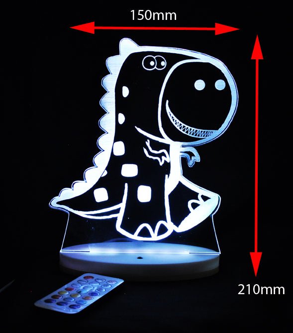 T Rex Dinosaur Personalised Name - 3D LED Night Light 7 Colours + Remote Control - Kustombox