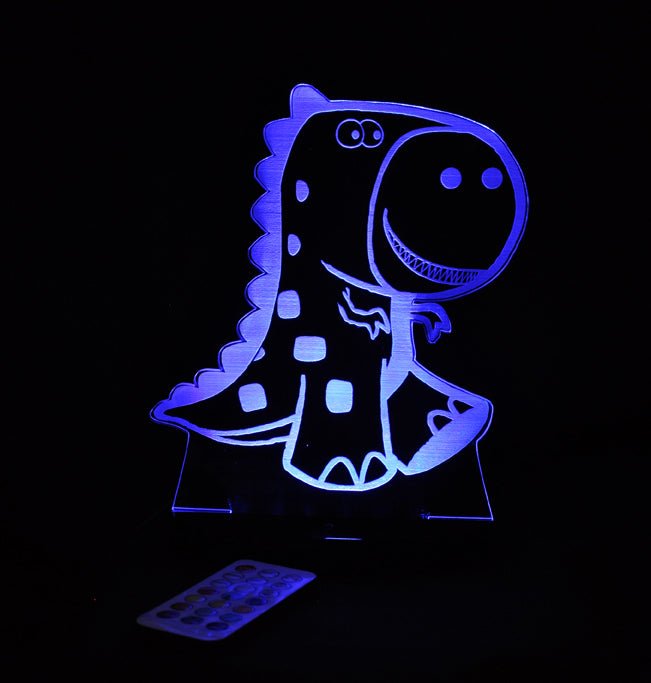 T Rex Dinosaur Personalised Name - 3D LED Night Light 7 Colours + Remote Control - Kustombox