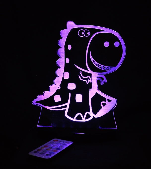 T Rex Dinosaur Personalised Name - 3D LED Night Light 7 Colours + Remote Control - Kustombox