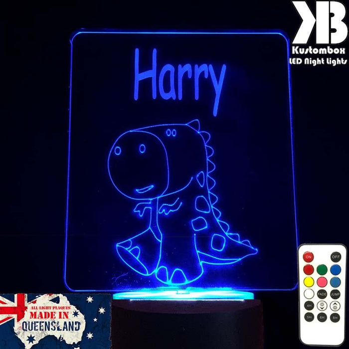 T REX JURRASIC DINOSAUR PERSONALISED NAME - 3D LED Night Light 7 Colours + Remote Control - Kustombox