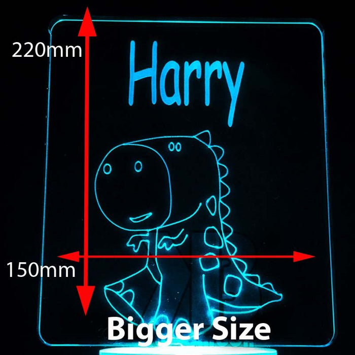 T REX JURRASIC DINOSAUR PERSONALISED NAME - 3D LED Night Light 7 Colours + Remote Control - Kustombox