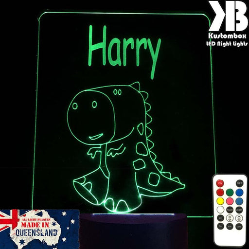 T REX JURRASIC DINOSAUR PERSONALISED NAME - 3D LED Night Light 7 Colours + Remote Control - Kustombox