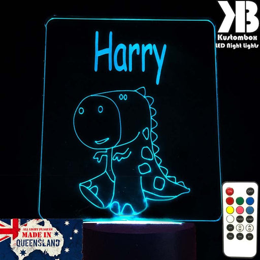 T REX JURRASIC DINOSAUR PERSONALISED NAME - 3D LED Night Light 7 Colours + Remote Control - Kustombox